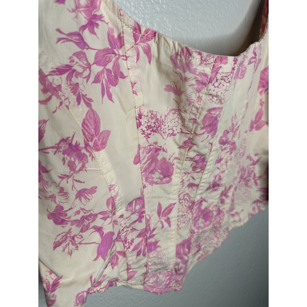 New Pippa & Pearl Womens Large Bustier Blouse Corset Top Pink Floral Olivaceous — image 2 of 5